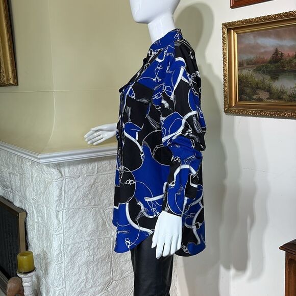 Ralph Lauren Equestrian Harness & Chain Print Crepe Button Down Shirt - Picture 3 of 11